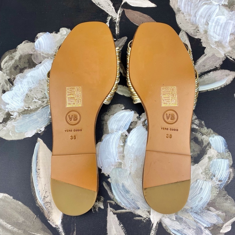 NWOB Veronica Beard Gemma Metallic Knotted Sandals In Gold Silver Size 6. - Picture 7 of 10